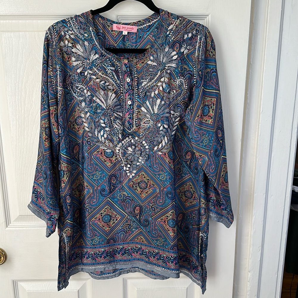 Jest Jewels silk blend embroidered tunic Sz L
